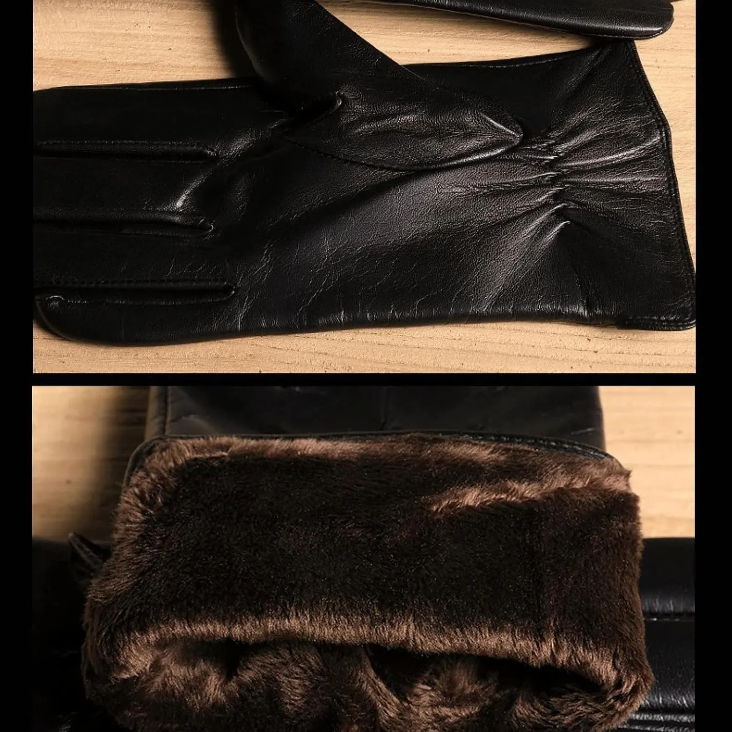 Winter Gloves Men's Goatskin Gloves Leather Gloves for Motorcycling Driving with Touch Screen Velvet Warming