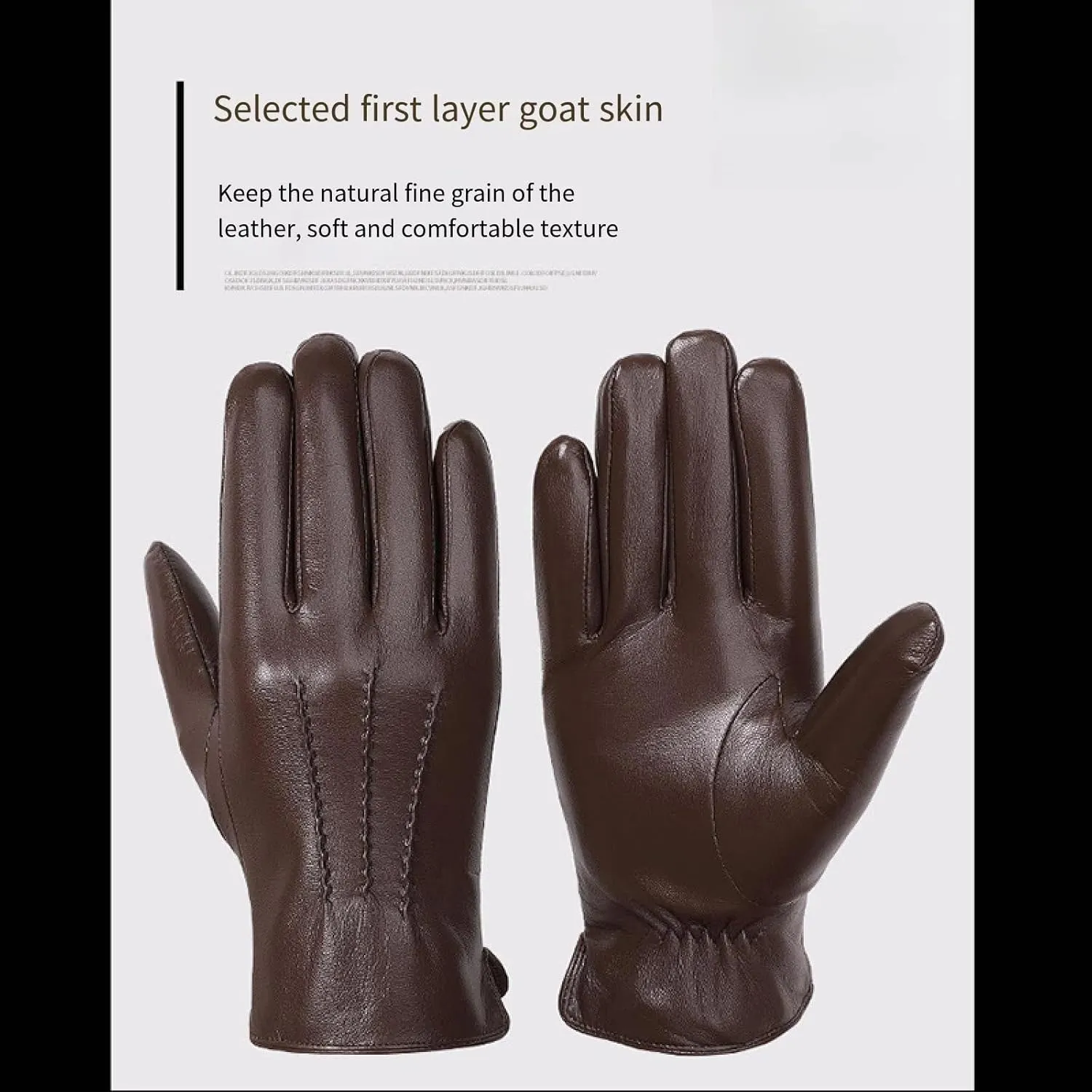 Winter Gloves Men's Goatskin Gloves Leather Gloves for Motorcycling Driving with Touch Screen Velvet Warming