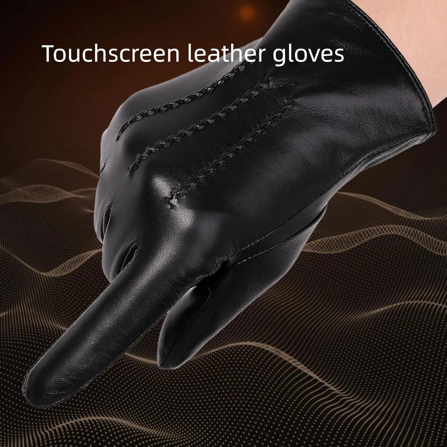 Winter Gloves Men's Goatskin Gloves Leather Gloves for Motorcycling Driving with Touch Screen Velvet Warming