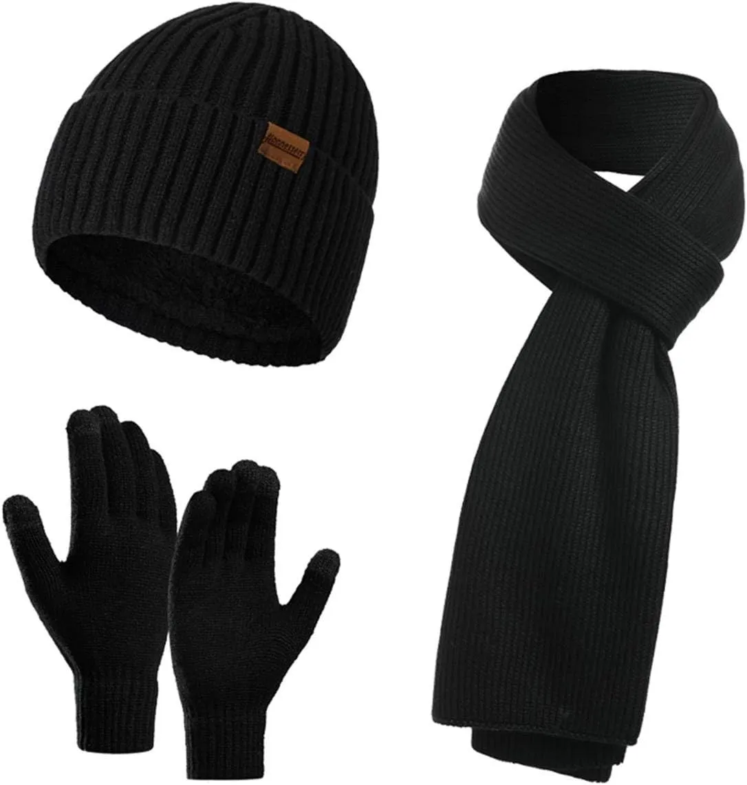 Winter Hats Scarf for Men with Touchscreen Gloves Men's Scaves and Beanie Hat Themal Glove Set for Men Women