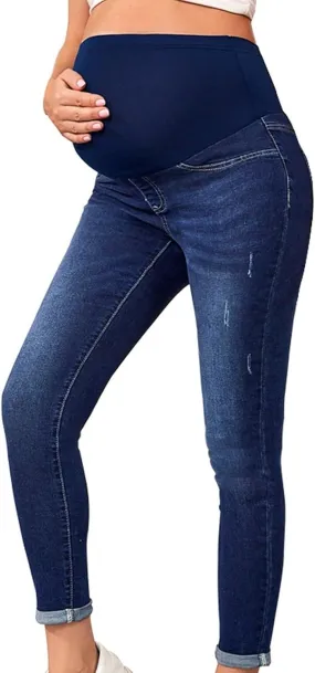 Women's Maternity Jeans Over Belly Skinny Stretchy Denim Pants Comfy Slim Pregnancy Pants