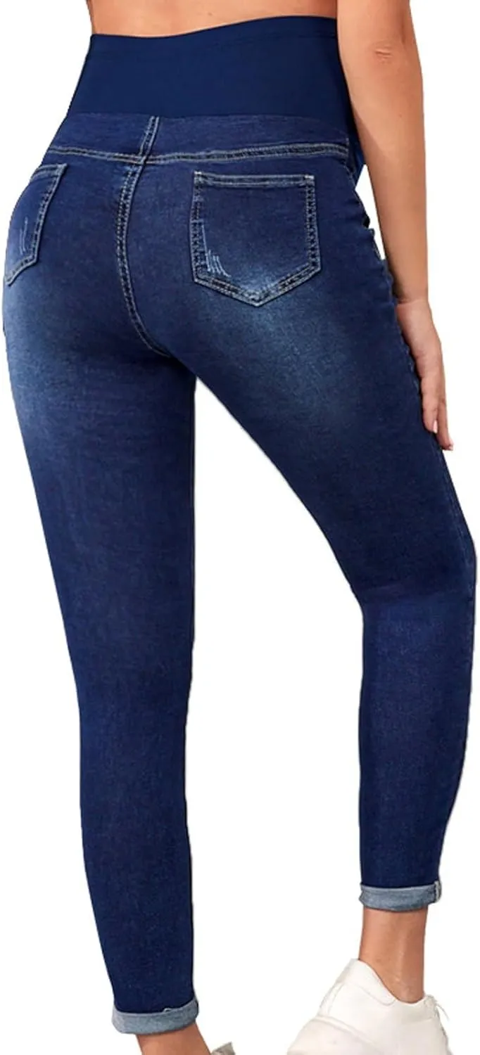 Women's Maternity Jeans Over Belly Skinny Stretchy Denim Pants Comfy Slim Pregnancy Pants