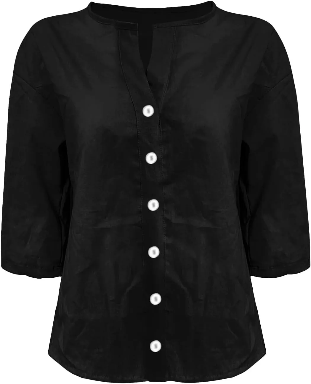 Womens Summer Tops Summer Women's Solid Linen V - Neck Button Down Blouse: 3/4 Sleeve Loose Casual Top
